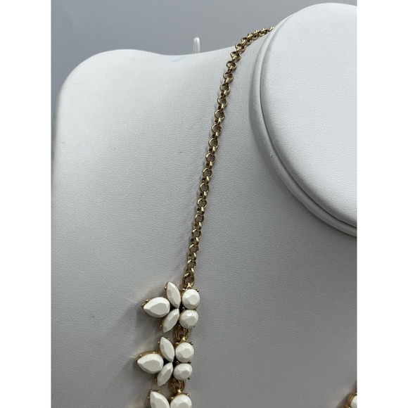 * J. Crew Opaque Faceted White Prong Set Rhinestone Gold Tone Necklace - Picture 5 of 12